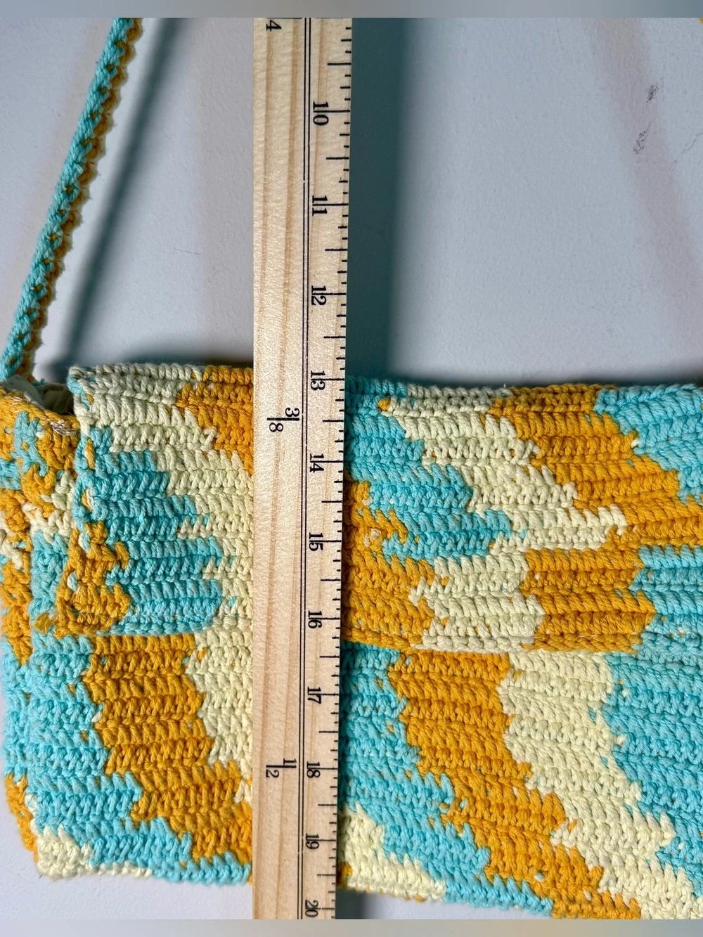 Wild Fable Sky Blue Gold Cream Boho Crochet Clutch Wristlet Crossbody Bag